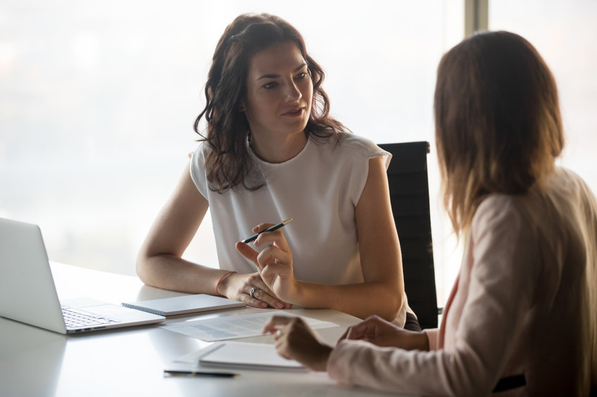 two women talking